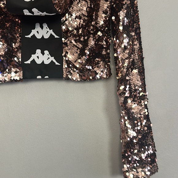 Faith Connexion women copper rose sequin zip hoodie crop jacket w/kappa design - Picture 11 of 12